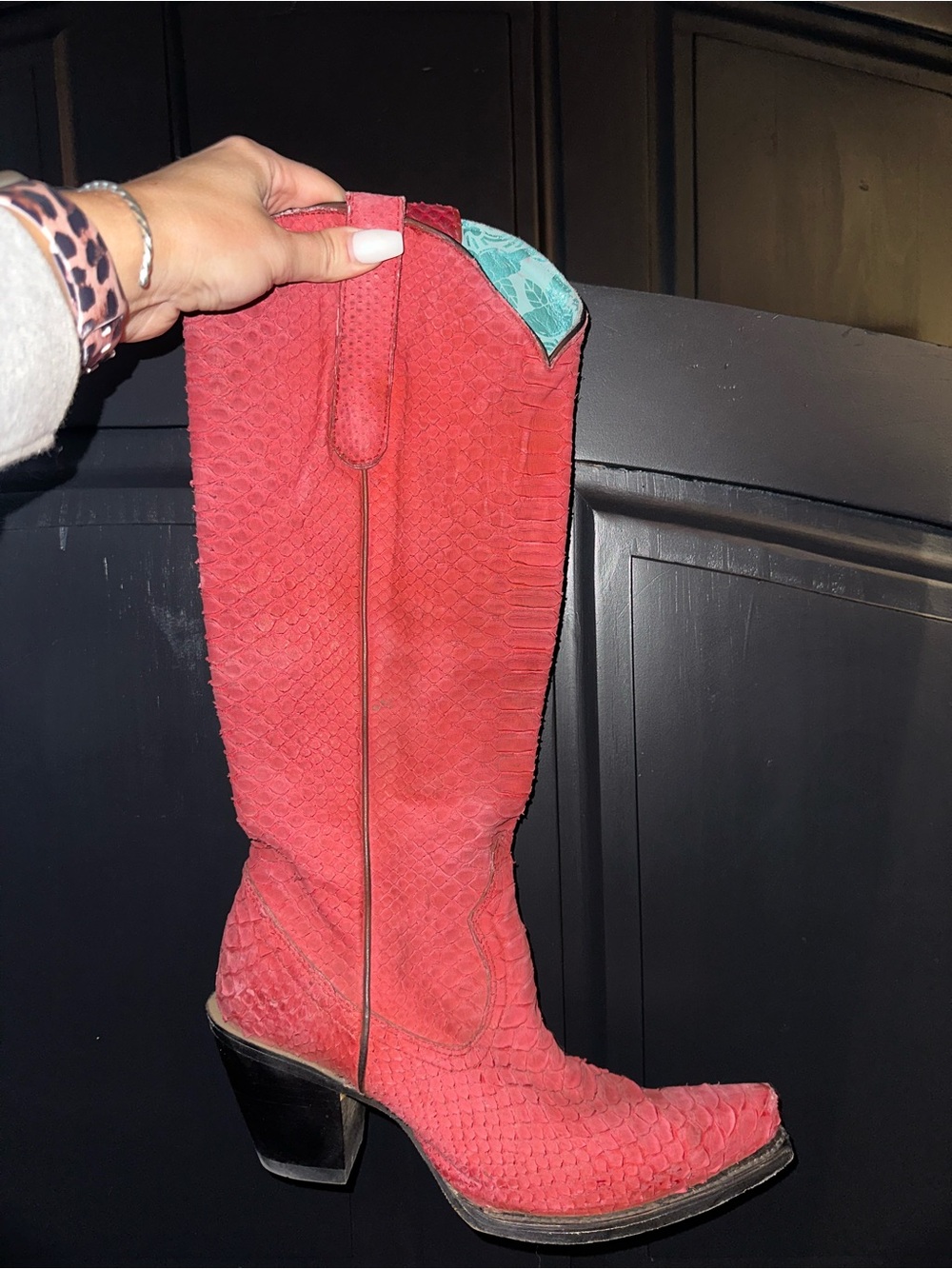 Corral Red Python Over-the-Knee Snip Toe Boot - Picture 3 of 5